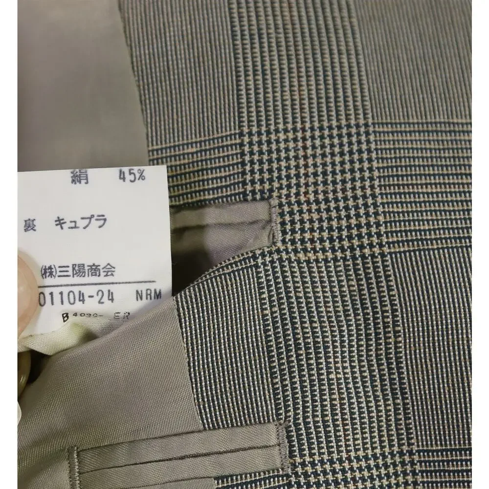 Paul Stuart Olive Green Tan Plaid Wool Silk 3-Btn Suit 38S